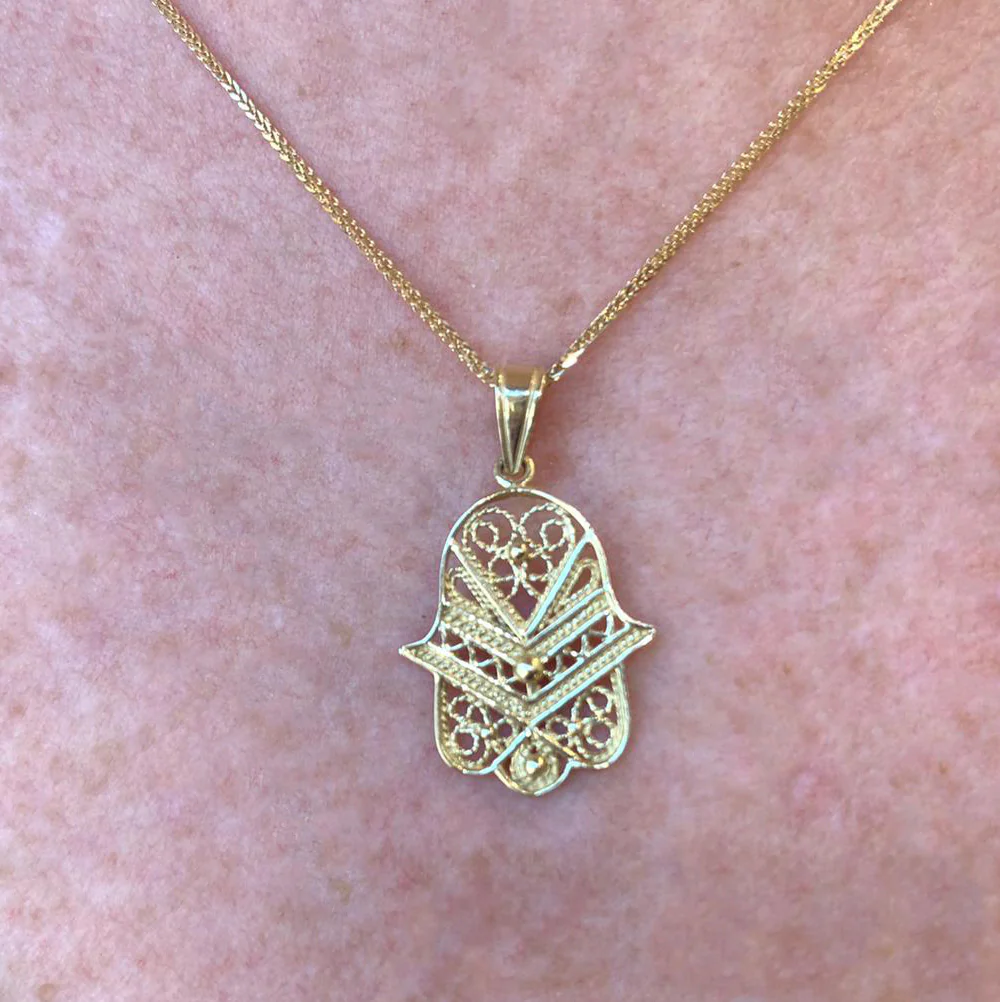 14k Gold Hamsa Filigree Pendant - Image 2
