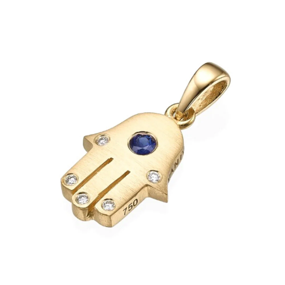 18k White Gold Diamond and Sapphire Hamsa Pendant - Image 2