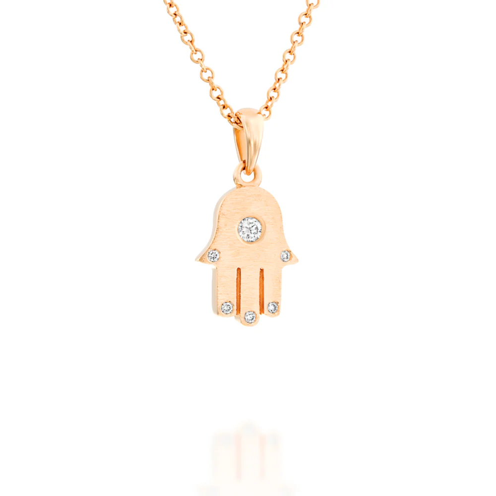Diamond Hamsa Pendant in 18k Brushed Gold - Image 5