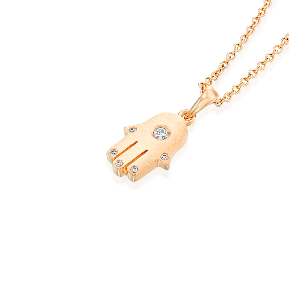 Diamond Hamsa Pendant in 18k Brushed Gold - Image 6