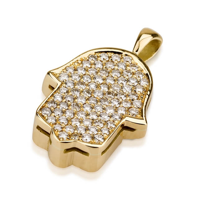 18k Gold Jerusalem Diamond Hamsa Reversible Pendant