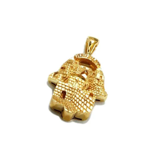 18k Gold Jerusalem Diamond Hamsa Reversible Pendant - Image 2