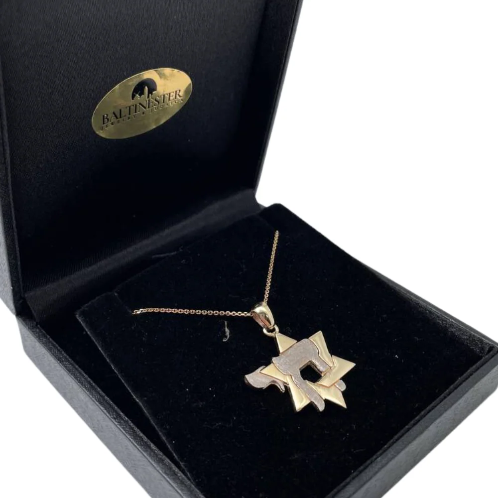 Star of David and Chai Pendant in 14K Gold - Image 3