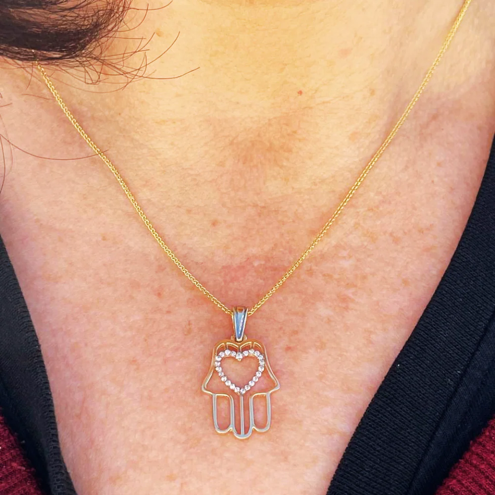 Diamond Heart Hamsa Pendant 14K Gold - Protection Charm - Image 3