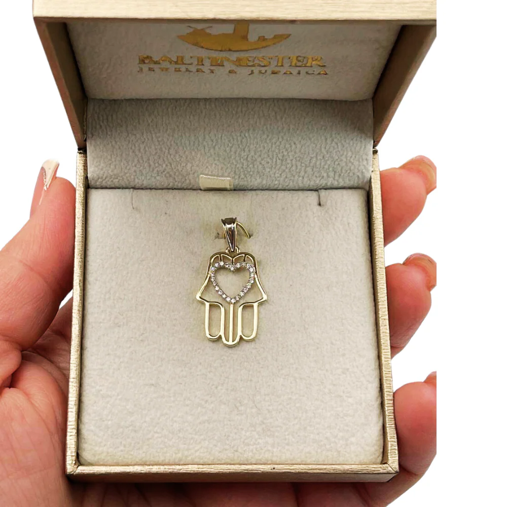 Diamond Heart Hamsa Pendant 14K Gold - Protection Charm - Image 5
