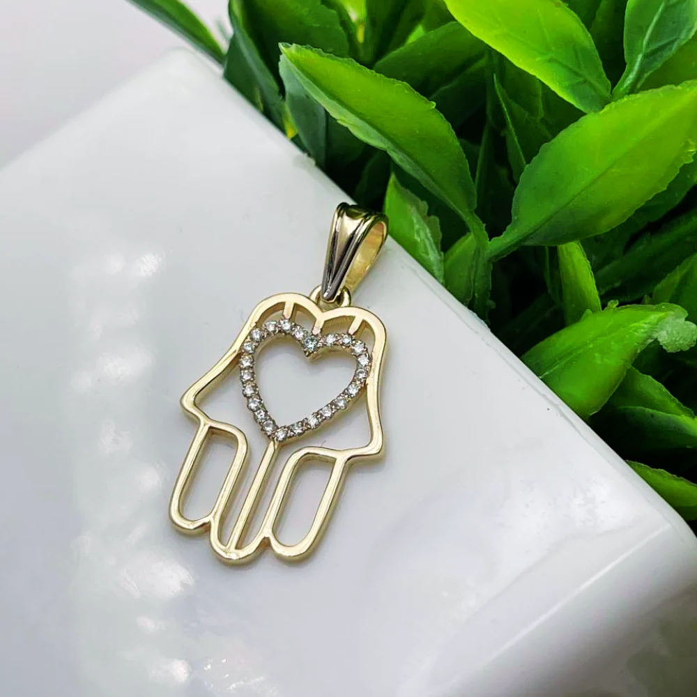 Diamond Heart Hamsa Pendant 14K Gold - Protection Charm - Image 7