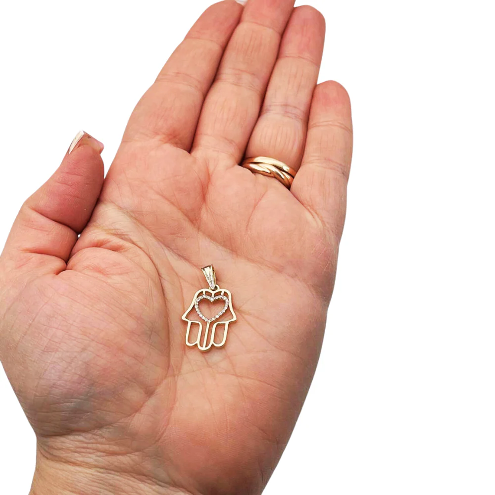 Diamond Heart Hamsa Pendant 14K Gold - Protection Charm - Image 8