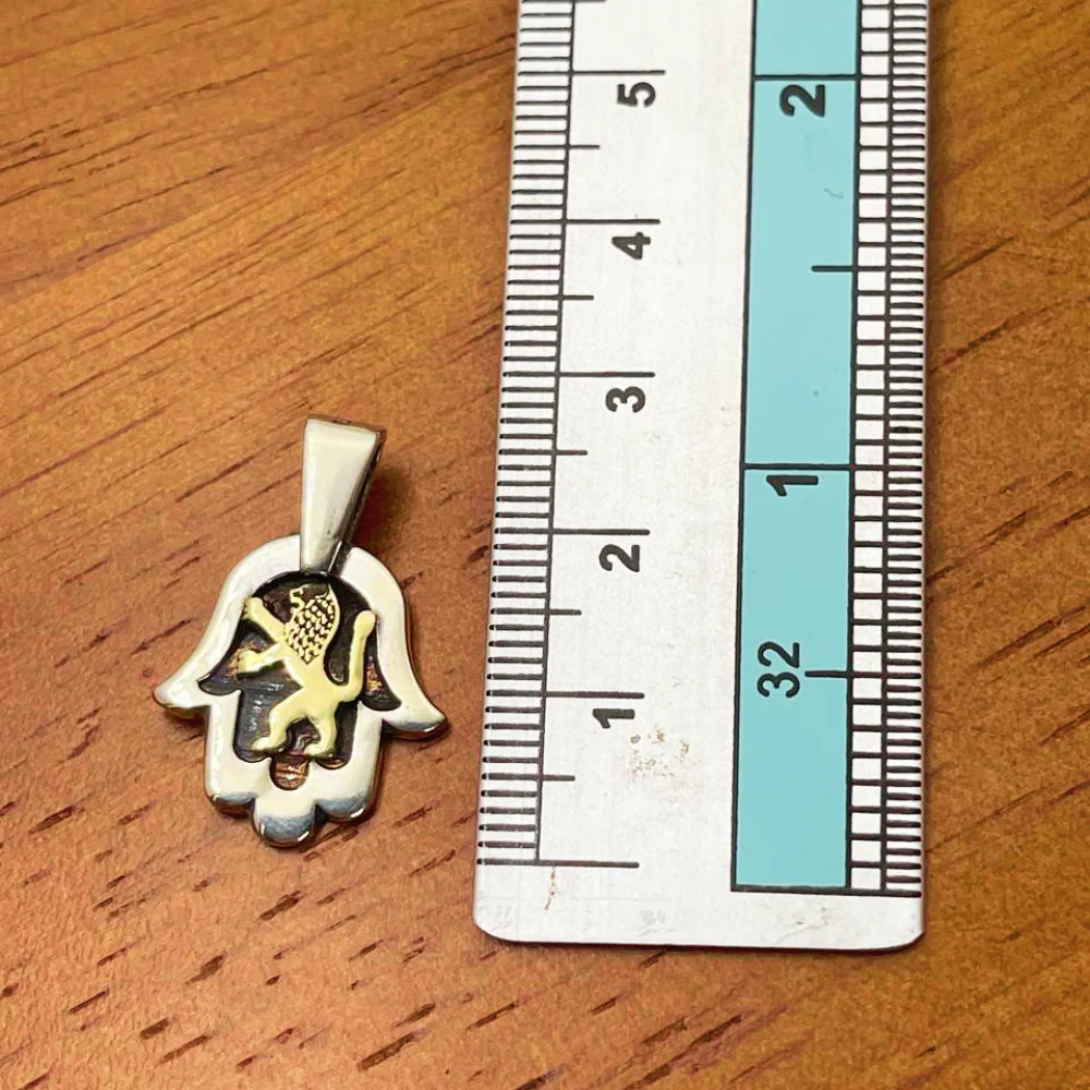 Hamsa Necklace with Lion of Judah in 925 Silver & 9K Gold - Image 4