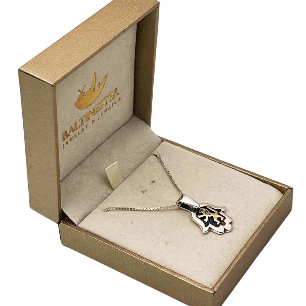 Hamsa Necklace with Lion of Judah in 925 Silver & 9K Gold - Image 6