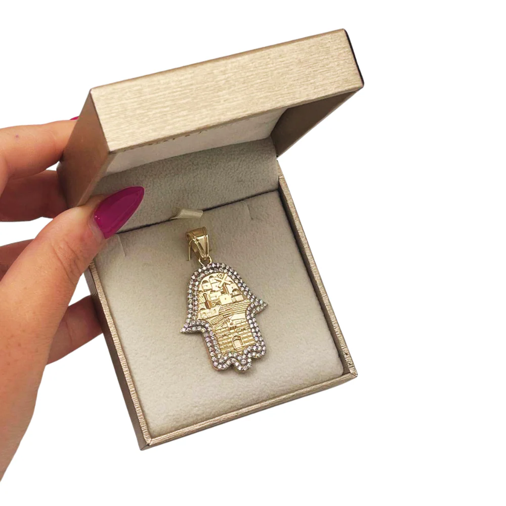 Hamsa Pendant with Jerusalem Skyline 14K Gold & 1.22 CT Diamonds – Am Yisrael Chai Engraving - Image 6