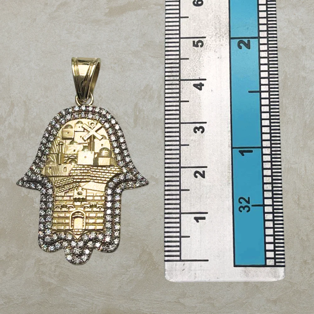 Hamsa Pendant with Jerusalem Skyline 14K Gold & 1.22 CT Diamonds – Am Yisrael Chai Engraving - Image 7