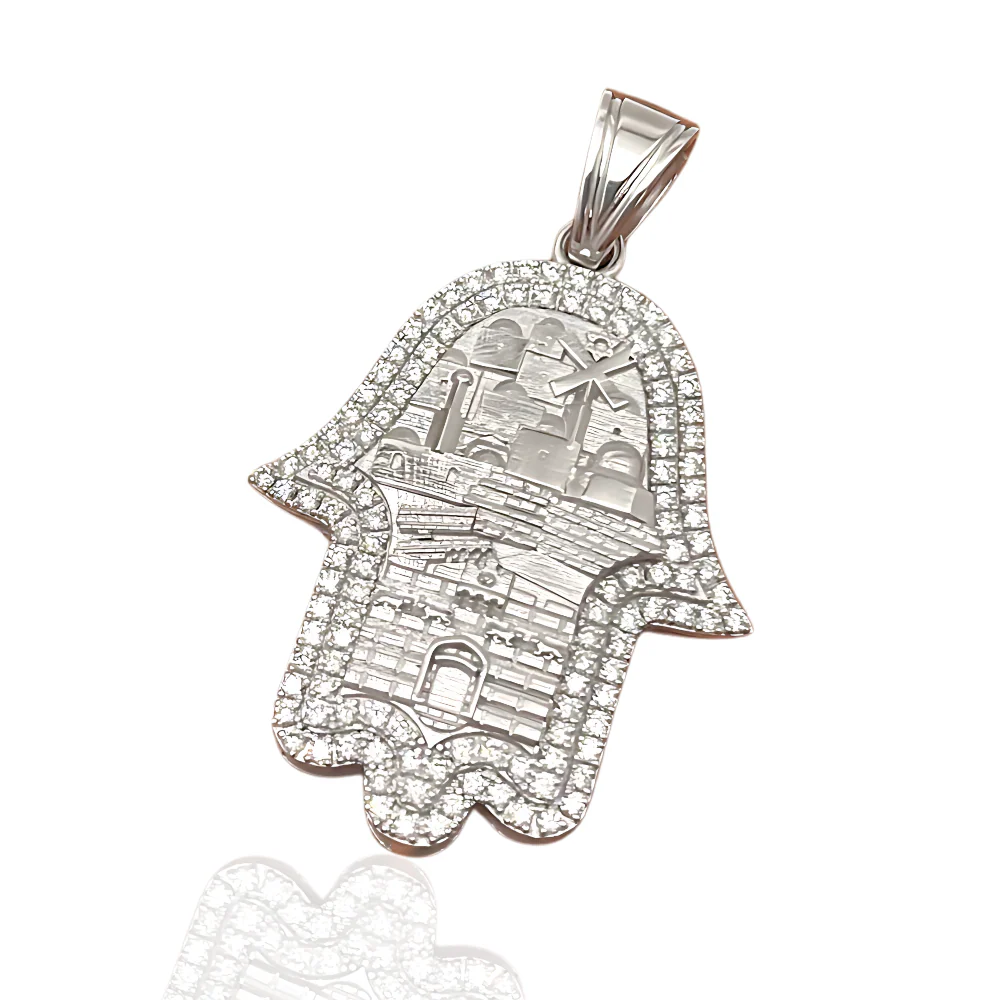 Hamsa Pendant with Jerusalem Skyline 14K Gold & 1.22 CT Diamonds – Am Yisrael Chai Engraving - Image 8