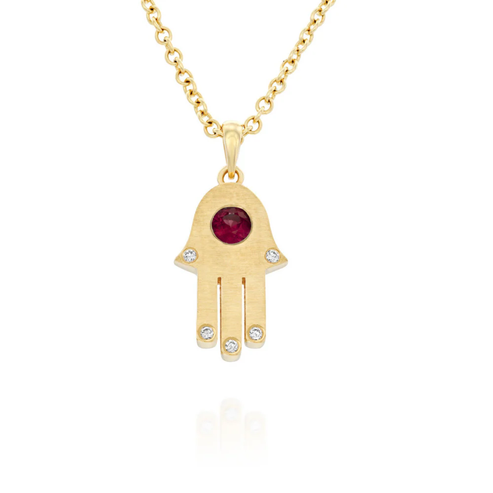 Hamsa Pendant in 18k Gold Ruby Diamonds - Image 4
