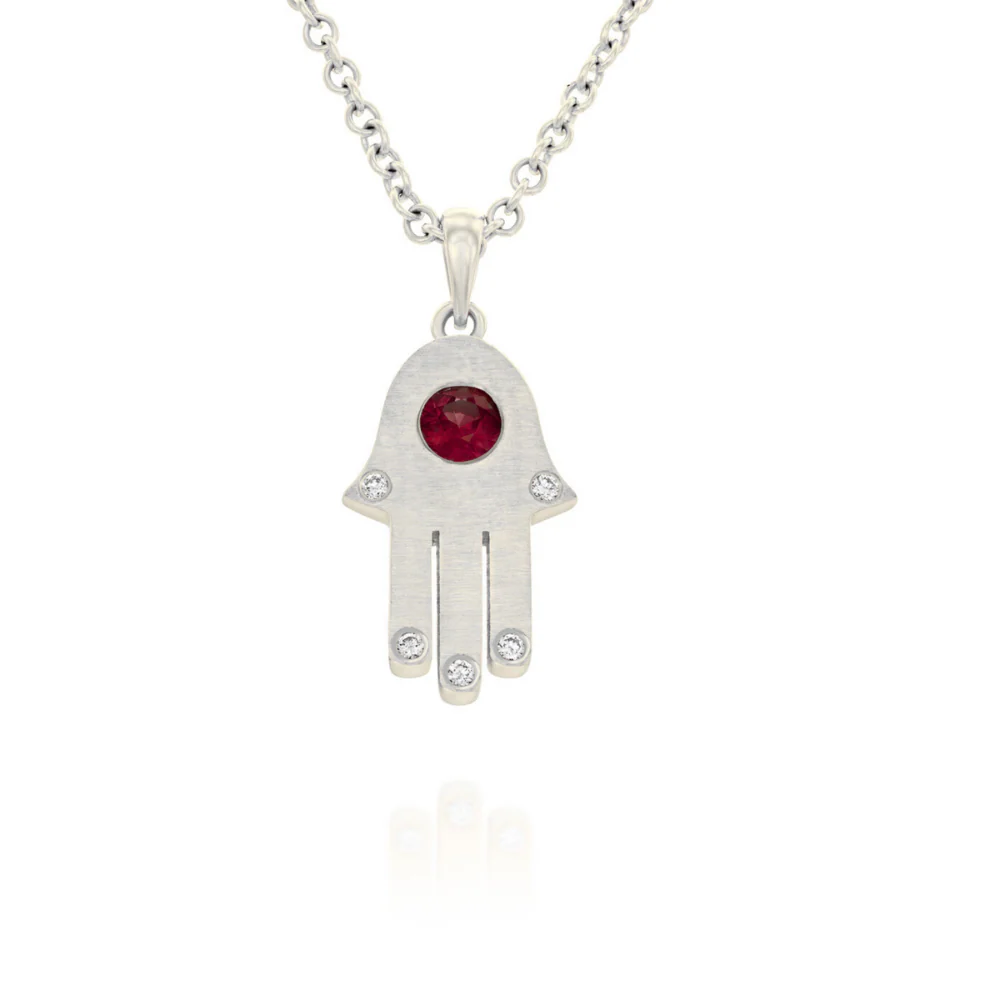 Hamsa Pendant in 18k Gold Ruby Diamonds - Image 5