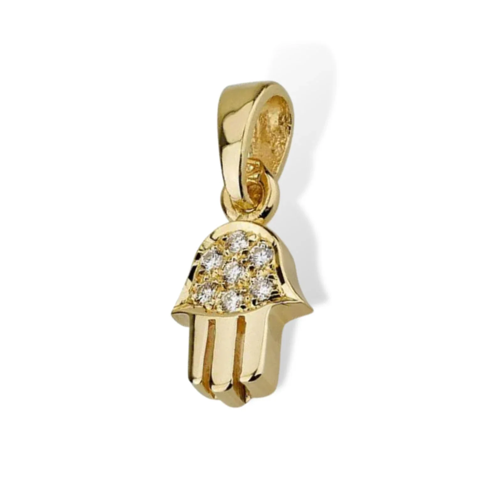 Tiny 18k Gold Diamond Hamsa Charm - Image 6