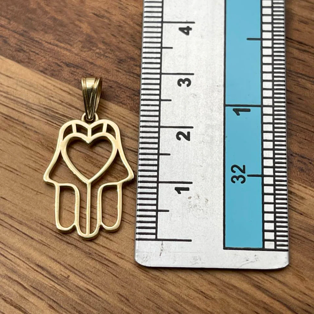 14k Gold Heart Outline Hamsa Pendant - Image 6