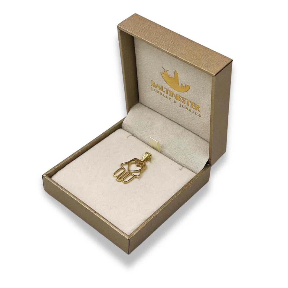 14k Gold Heart Outline Hamsa Pendant - Image 8