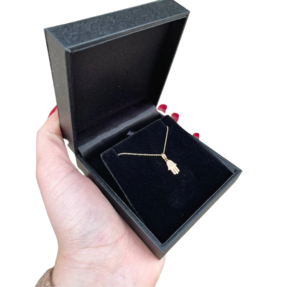 18K Gold Diamond Contemporary Hamsa Pendant - Image 8