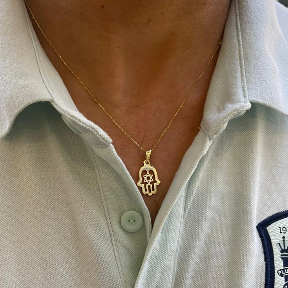 Star of David Hamsa Pendant in 14K Gold - Image 4