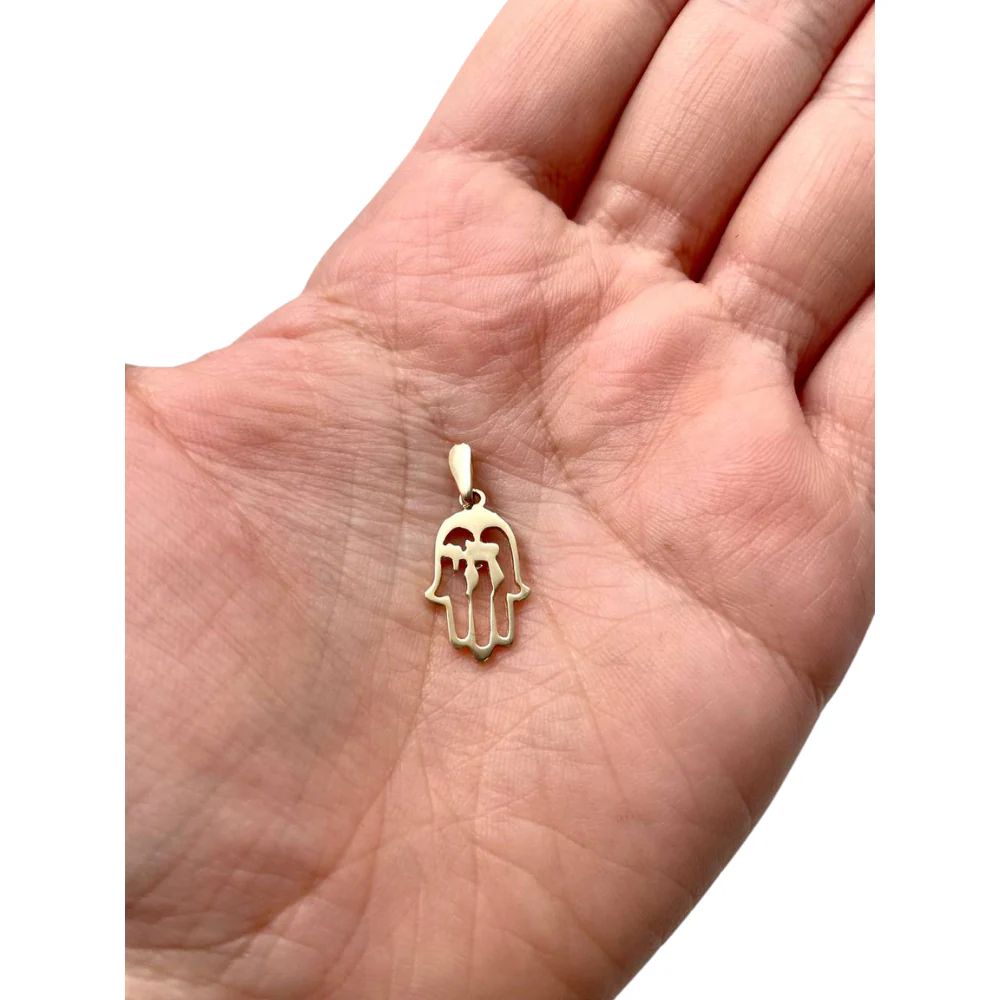 Chai Hamsa Pendant in 14K Gold - Image 3