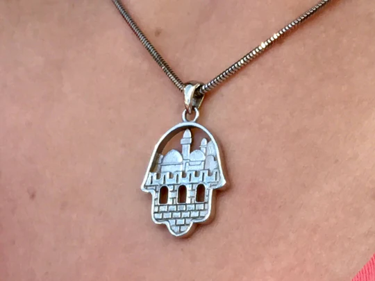 14K Gold 3D Jerusalem Hamsa Pendant - Image 2