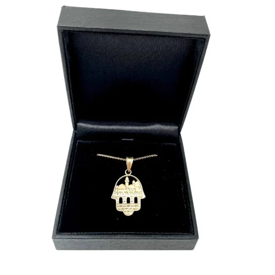 14K Gold 3D Jerusalem Hamsa Pendant - Image 4