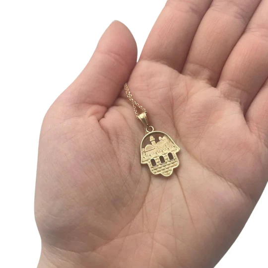14K Gold 3D Jerusalem Hamsa Pendant - Image 5