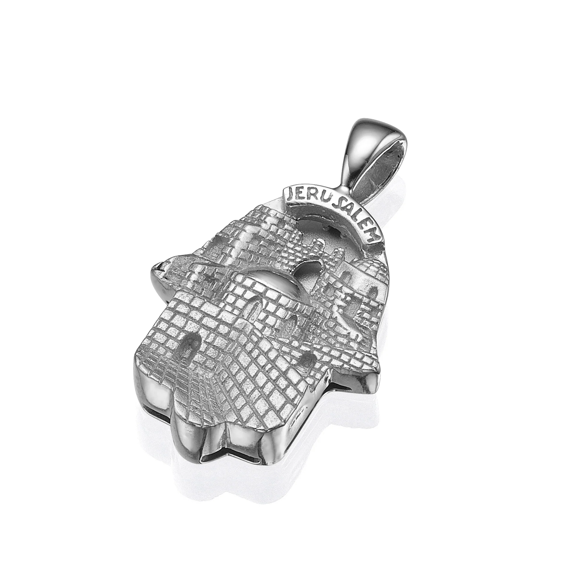 14k Gold 3D Old City Jerusalem Hamsa Thick Pendant - Image 2