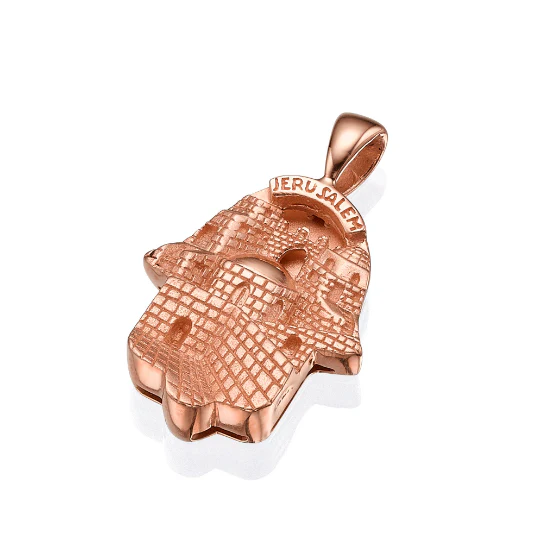 14k Gold 3D Old City Jerusalem Hamsa Thick Pendant - Image 3