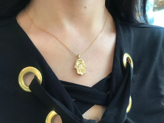 14k Gold 3D Old City Jerusalem Hamsa Thick Pendant - Image 4