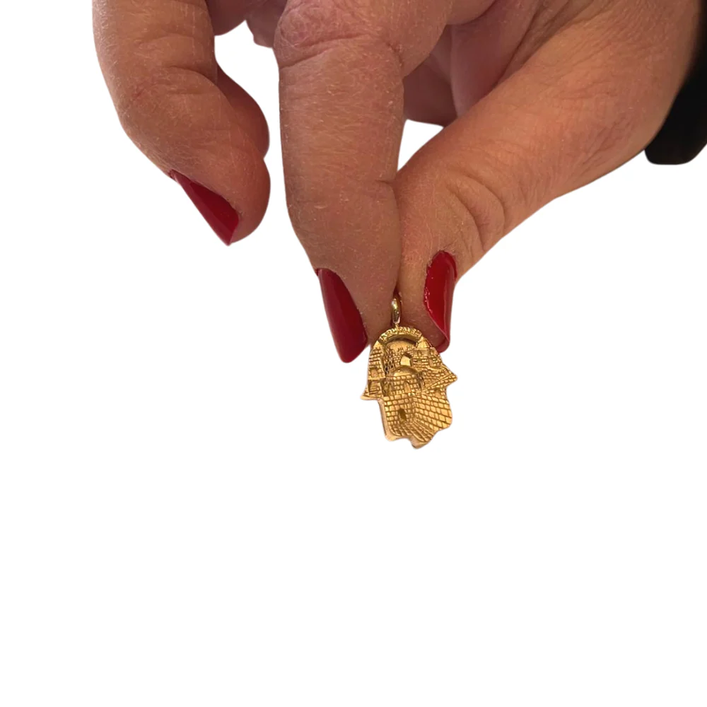 14k Gold 3D Old City Jerusalem Hamsa Thick Pendant - Image 7