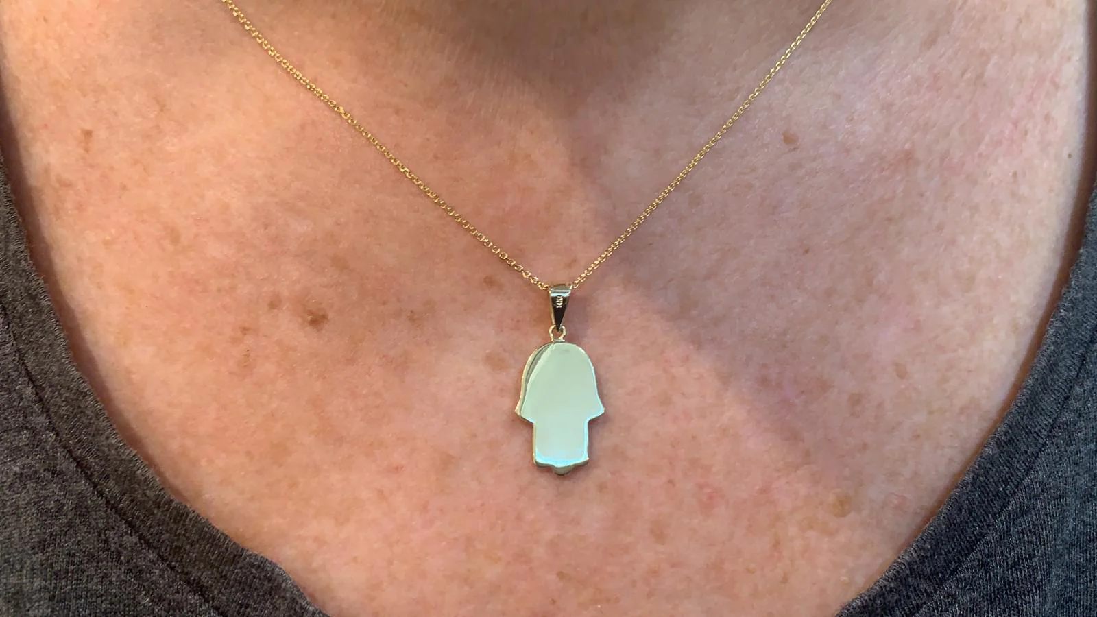 14k Gold Jerusalem Hamsa Pendant - Image 3