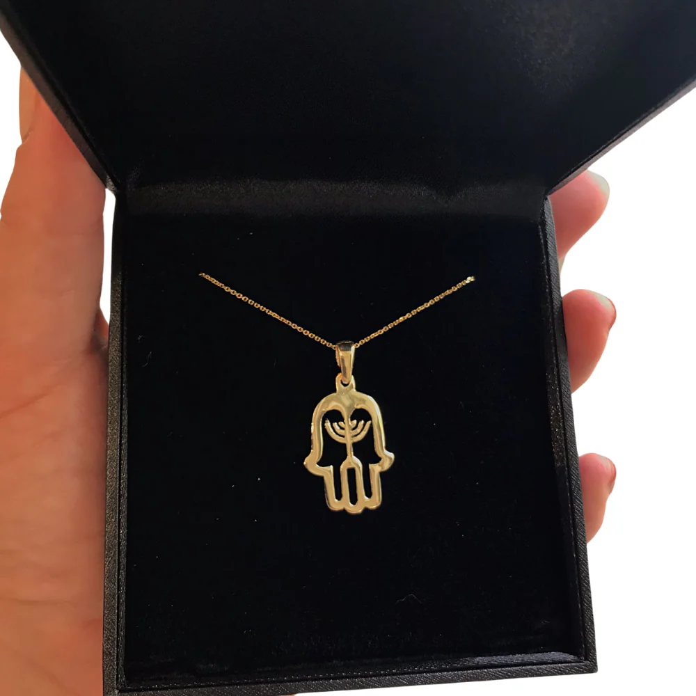 Hamsa Menorah 14k Yellow Gold Pendant - Image 4