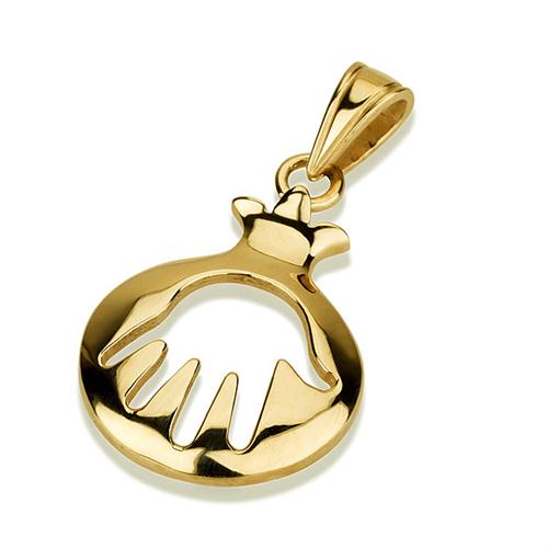 14K Gold Pomegranate Cutout Hamsa Pendant