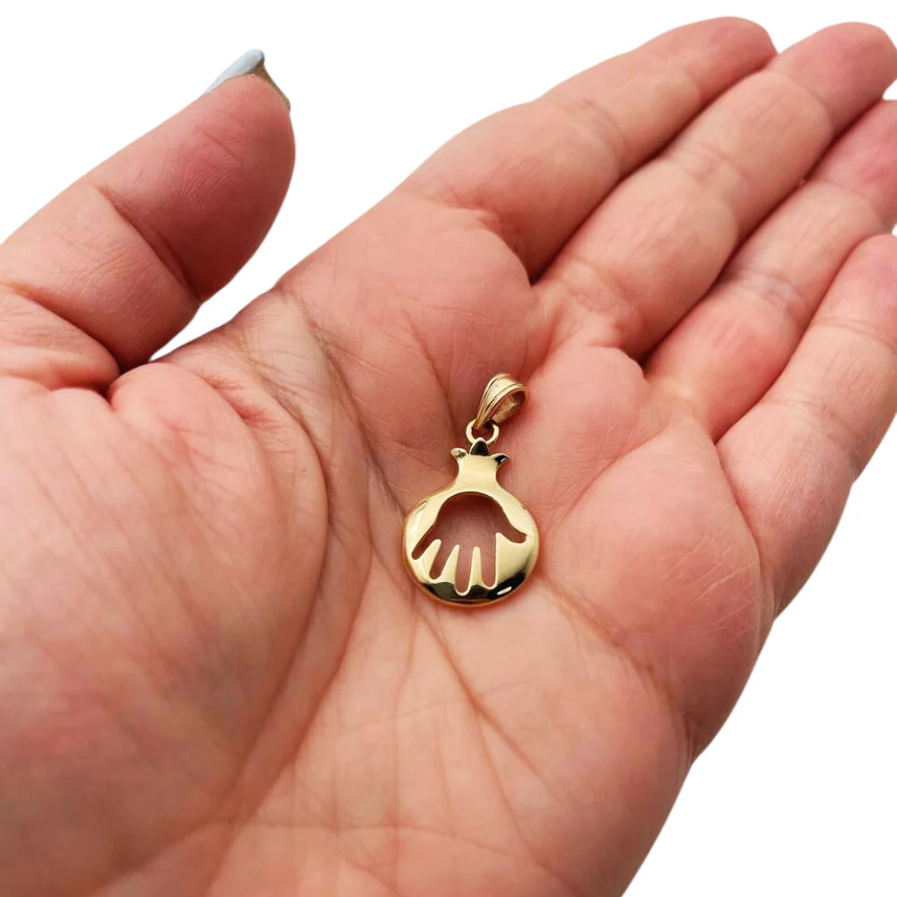 14K Gold Pomegranate Cutout Hamsa Pendant - Image 2