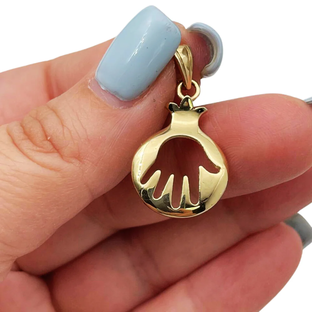 14K Gold Pomegranate Cutout Hamsa Pendant - Image 3