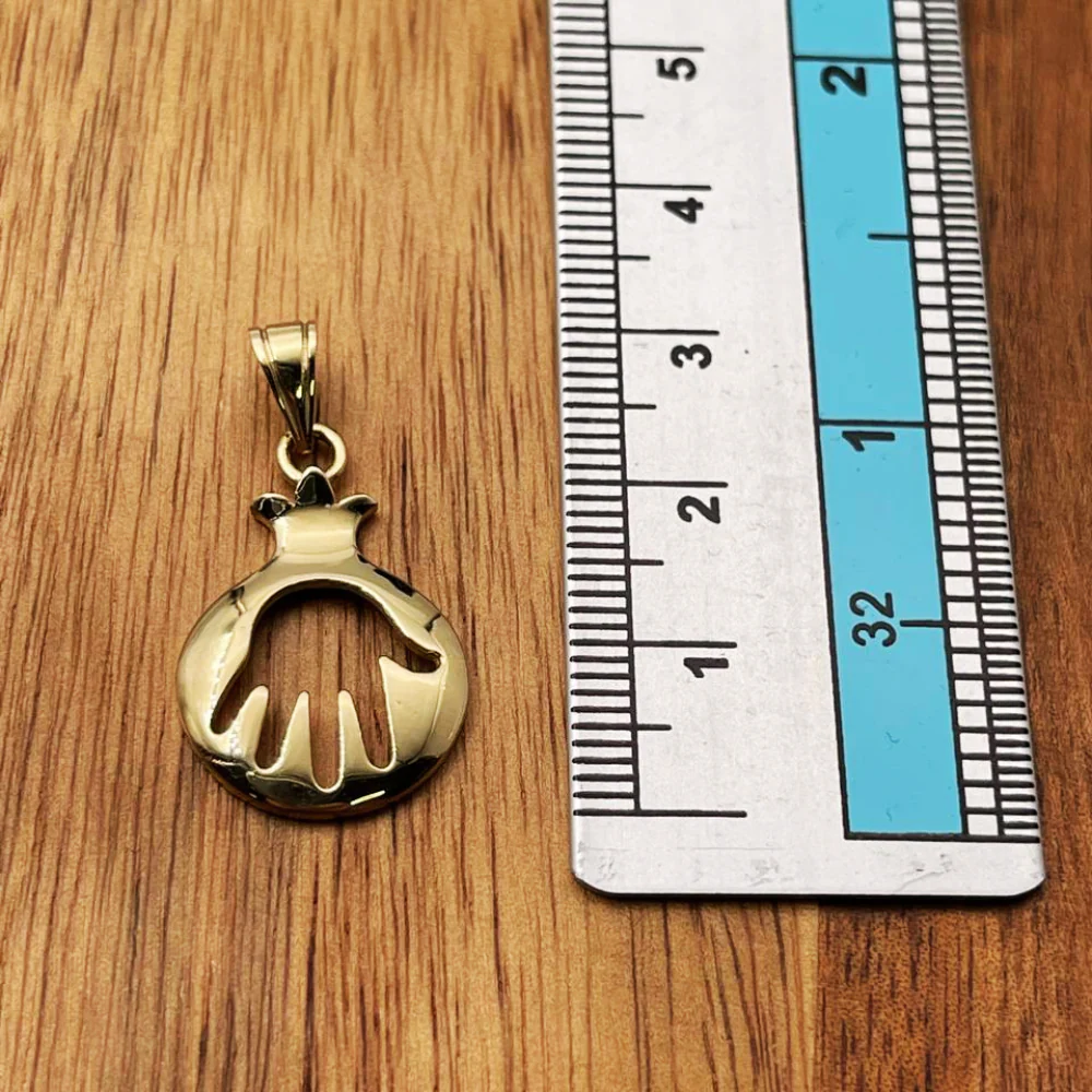 14K Gold Pomegranate Cutout Hamsa Pendant - Image 8
