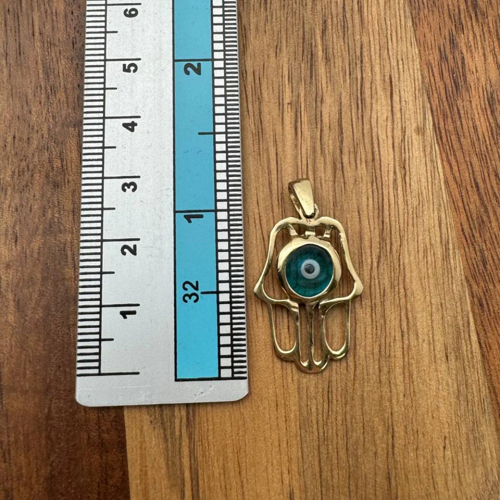 14k Gold Crystal Eye Hamsa Pendant - Image 4