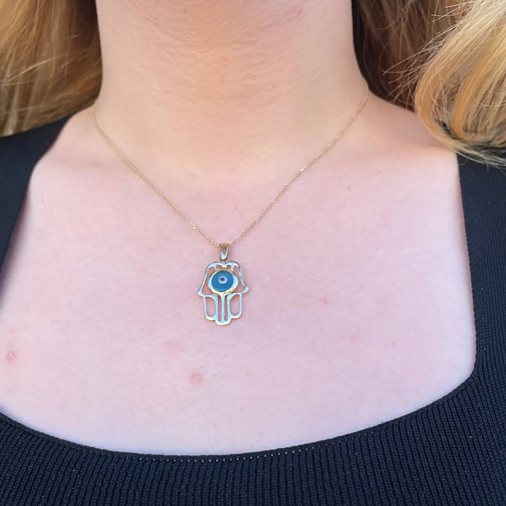 14k Gold Crystal Eye Hamsa Pendant - Image 5
