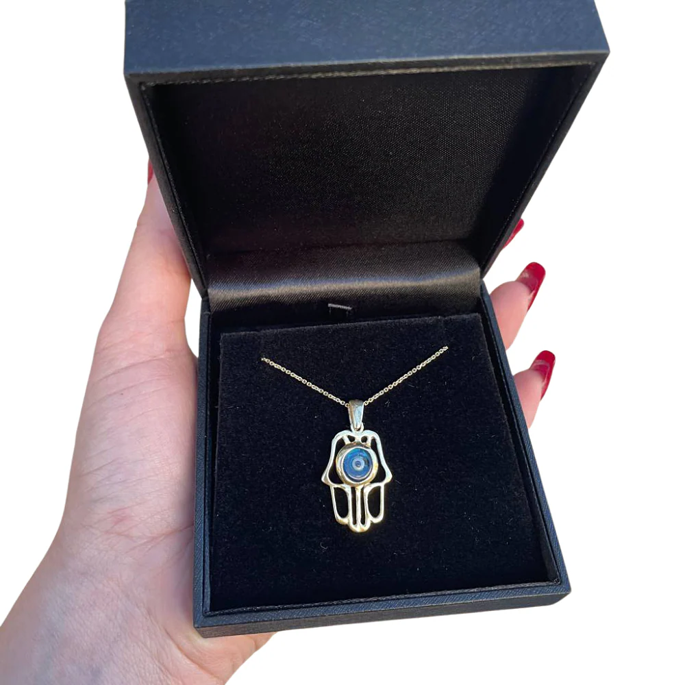 14k Gold Crystal Eye Hamsa Pendant - Image 6