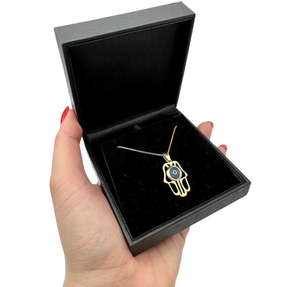 14k Gold Crystal Eye Hamsa Pendant - Image 7