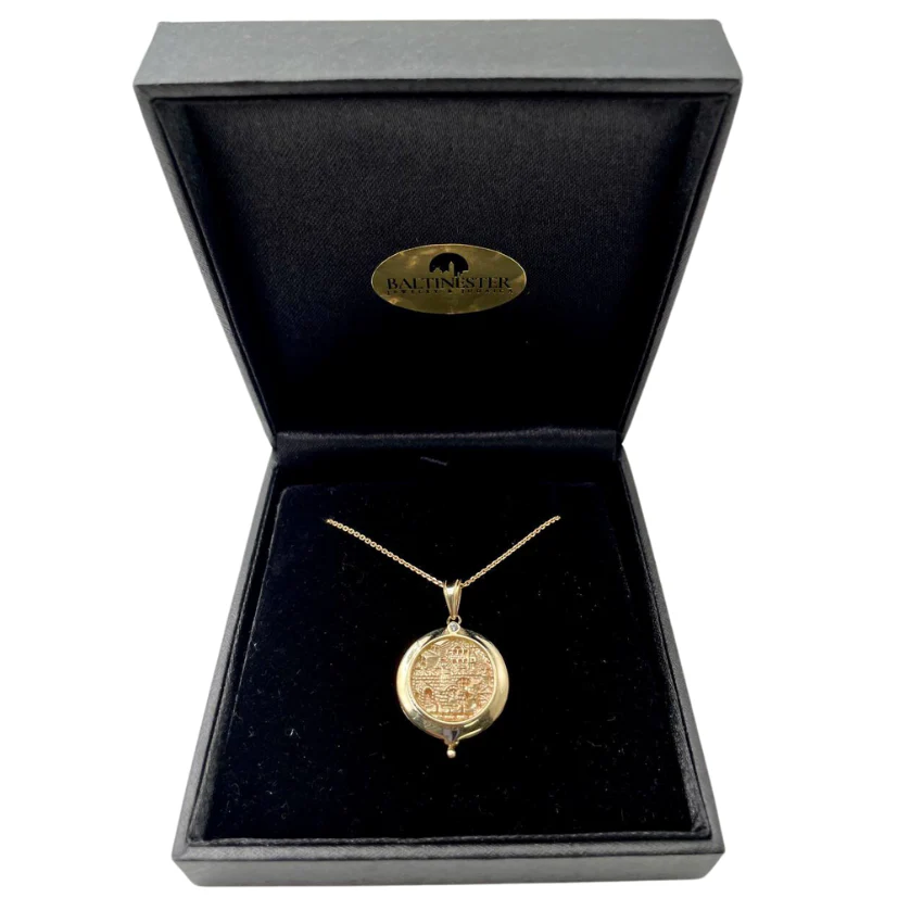 Jerusalem Locket Pendant with Diamond in 14K Gold - Image 3
