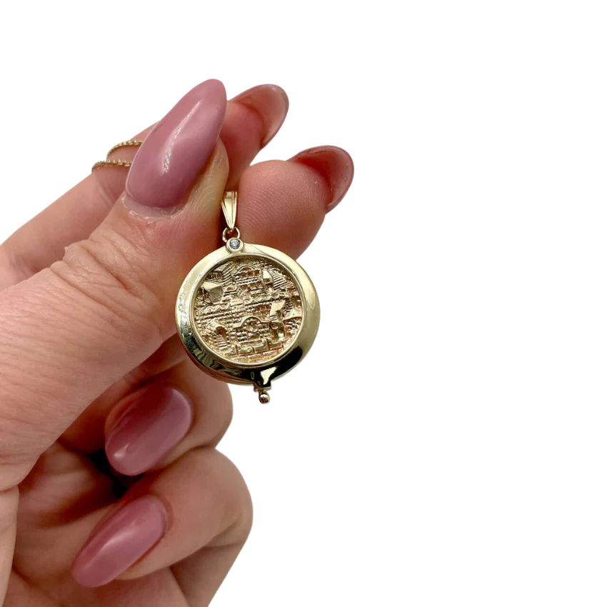 Jerusalem Locket Pendant with Diamond in 14K Gold - Image 5