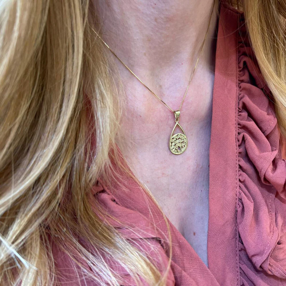 14k Gold Shema Israel Teardrop Pendant - Image 2