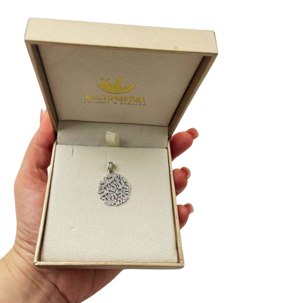 14K White Gold Shema Israel Diamond Pendant - Image 8