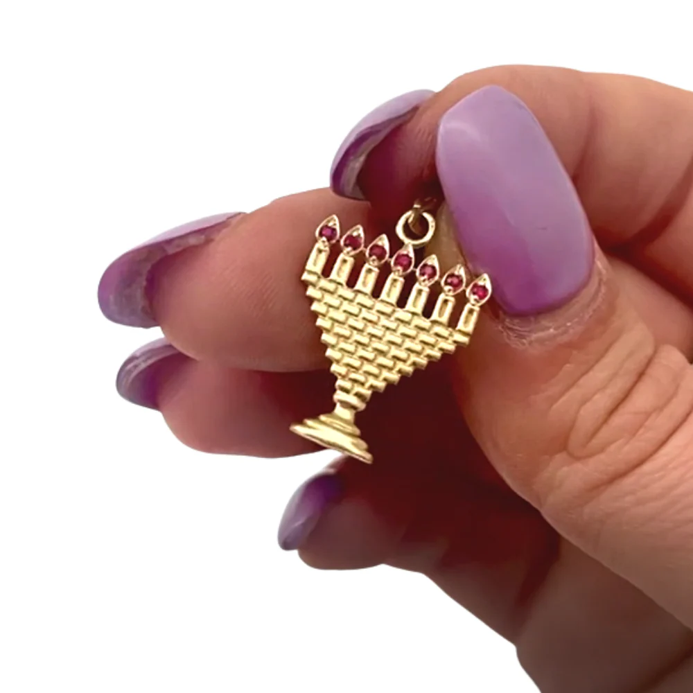 Kotel Menorah Pendant in 14k Gold Ruby - Image 3