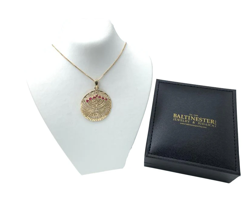 14k Gold Round Menorah Pendant Reversible Ruby and Sapphire - Image 10