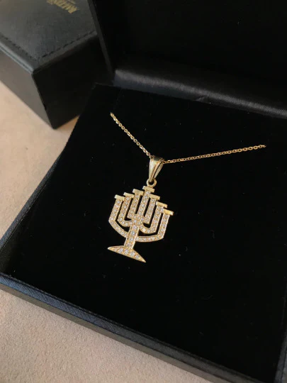 14k Gold Diamond Leveled Menorah Pendant - Image 3