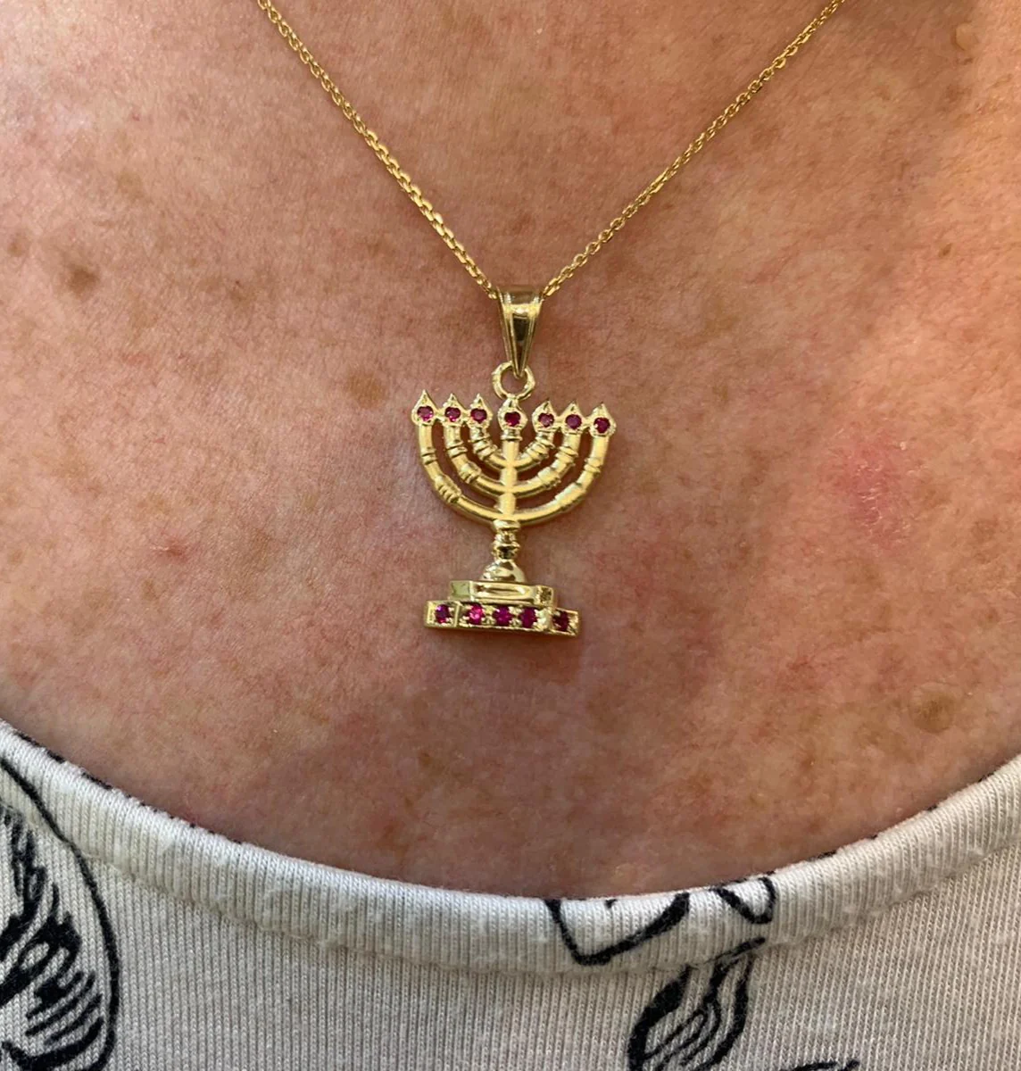 Ruby Menorah Pendant in 14k Gold - Image 4