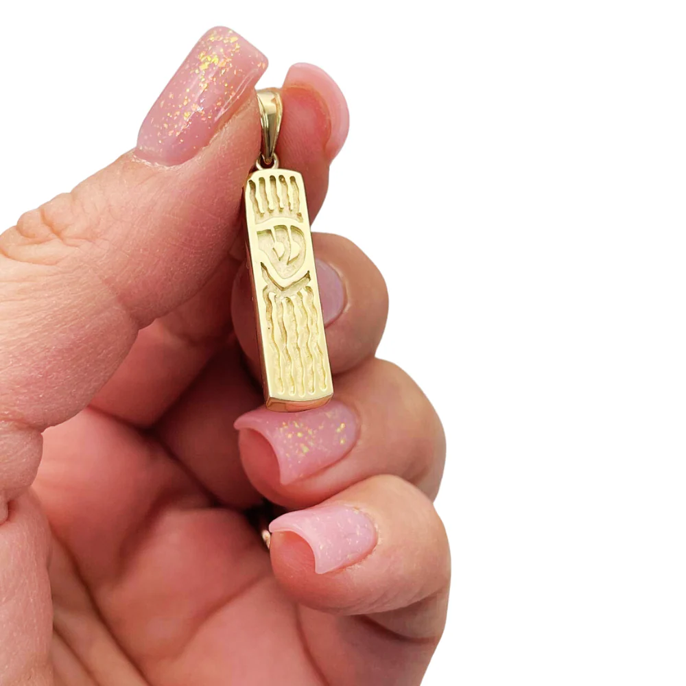 14k Gold Florentine Wavy Mezuzah Pendant - Image 2